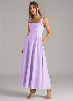 Azazie Shaude Bridesmaid Dresses Lilac A-Line Pleated Stretch Satin Dress image5