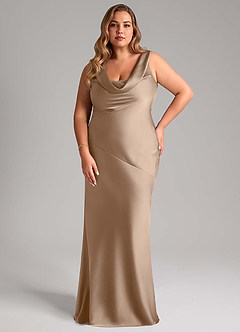 Azazie Rylina Bridesmaid Dresses Taupe Mermaid Stretch Satin Dress image7
