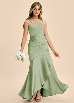 Azazie Aspyn Junior Robe Sirène en Satin extensible Drapé Vert Sauge image6