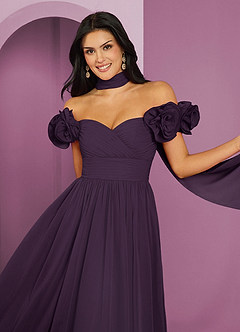 Barbie ♥ Azazie Bridesmaid Dresses Plum A-Line Off the Shoulder Chiffon Convertible Dress image4