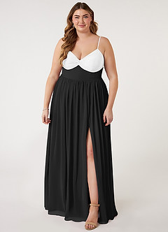 Azazie Zeya Bridesmaid Dresses Ivory Black A-Line V-Neck Pleated Chiffon Dress image6
