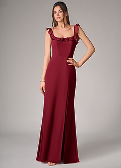Azazie Callie Bridesmaid Dresses Burgundy Mermaid Side Slit Chiffon Convertible Dress image4