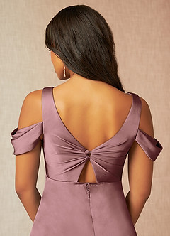 Azazie Rhea Maternity Bridesmaid Dresses A-Line Off-The-Shouler Pleated Stretch Satin Floor-Length Dress image7