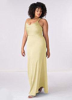 Barbie ♥ Azazie Brautjungfernkleider Meerjungfrau-Linie Plissee Stretch-Satin Kleid Zitronensorbet image7