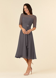 Azazie Naomi Kleider für die Brautmutter A-Linie Bootshals Gefaltet Chiffon Kleid Stahlgrau image3