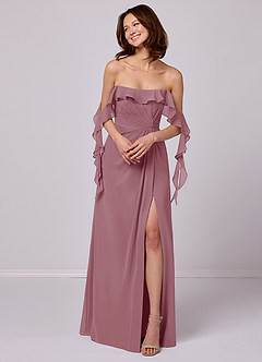 Barbie ♥ Azazie Bridesmaid Dresses Vintage Mauve A-Line Off the Shoulder Chiffon Convertible Dress image4