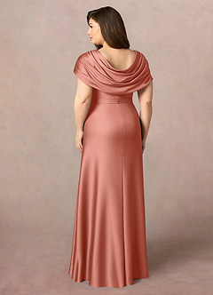 Azazie Branford Abiti per la Madre della Sposa Abito A-Line in Raso Elasticizzato Plissettato Salmone Rosa image10