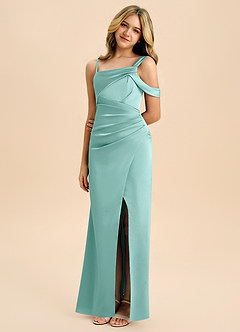 Azazie Wynter Junior Vestido de Aqua de Satén Elástico con Plisado image1