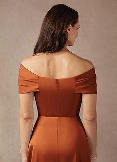 Azazie Amelia Mother of the Bride Dresses Cinnamon A-Line Off the Shoulder Stretch Satin Dress image8