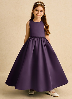 Azazie Daisies Robe Demoiselle D'honneur Fillette Robe Princesse en Mat Satiné Arc Prune image2