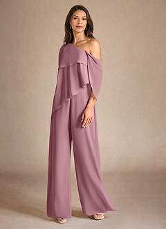 Azazie Halima Mother of the Bride Dresses Vintage Mauve Jumpsuit/Pantsuit Side Slit Chiffon Dress image2