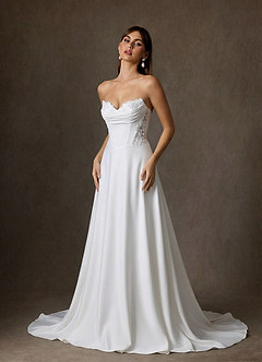 Azazie Ganelle Robes de mariée Robe Trapèze en Crêpe Dos Satin Encolure en Forme de Cœur Blanc De Diamant image4