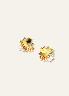 front Tiger Eye & Freshwater Pearl Fan Drop Earrings