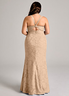 Azazie Mero Robes de demoiselle d'honneur Robe Fourreau en Blumen-Burnout Plissée Champagne image8