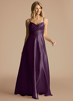 Azazie Oliana Bridesmaid Dresses Plum A-Line Sweetheart Neckline Metallic Satin Dress image5