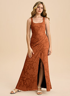 Azazie Mero Junior Robe Fourreau en Blumen-Burnout Plissée Orange Brûlée image4