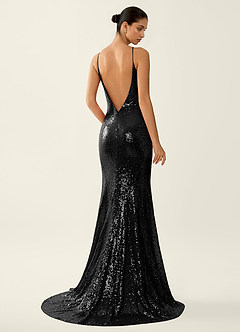 Astraea Black Sparkly V-neck Open Back Mermaid Prom Dress image2