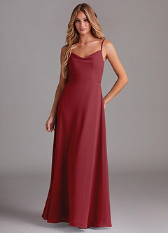 Azazie Daenerys Bridesmaid Dresses Pomegranate A-Line Cowl Chiffon Dress image1