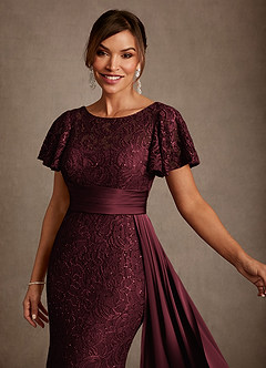 Azazie Harrison Moeder van de bruid jurken Zeemeermin Jurk van Kant Geplooid Cabernet image5