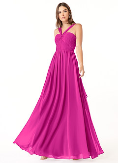 Azazie Dionne Bridesmaid Dresses Fuchsia A-Line Corset Chiffon Dress image4