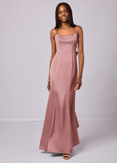 Barbie ♥ Azazie Bridesmaid Dresses Dusty Rose Mermaid Bow Stretch Satin Dress image4