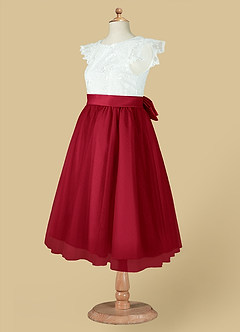 Azazie Vetty Flower Girl Dresses Ivory Scarlet A-Line Lace Tulle Dress image14