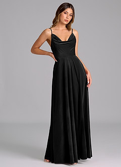 Azazie Sarella Robes de demoiselle d'honneur Robe Trapèze en velours Plissée Noir image4