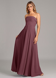 Azazie Lucienne 신부 들러리 드레스 A라인 스트랩리스 쉬폰 바닥 길이 드레스 image1