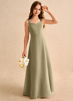 Azazie Makani Girls Formal Blumenmädchenkleider A-Linie Herzausschnitt Chiffon Kleid Moosgrün image4