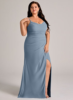 Azazie Deandra Bridesmaid Dresses Dusty Blue Mermaid Pleated Chiffon Dress image11