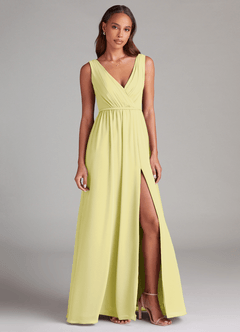 Azazie Tanicia Bridesmaid Dresses Lemon Sorbet A-Line Pleated Chiffon Dress image4