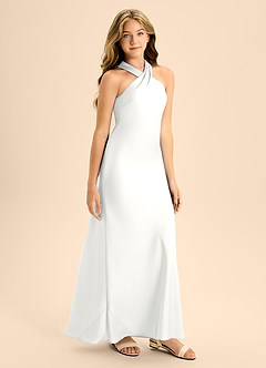 Azazie Doretta Junior White A-Line Pleated Stretch Satin Dress image6