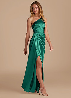 Azazie Mika Brautjungfernkleider Etui One-Shoulder Metallischer Satin Kleid Smaragd image4