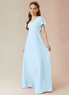 Azazie Induh Junior Sky Blue A-Line Ruched Chiffon Dress image3