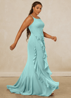 Christian Siriano Bridal for Azazie 1006 Robes de demoiselle d'honneur Robe Sirène en Mousseline de soie Rayé Aqua image13