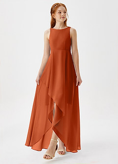Azazie Lizette Junior Burnt Orange A-Line Pleated Chiffon Dress image4