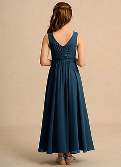 Azazie Ducky Girls Formal Flower Girl Dresses Dark Navy A-Line Pleated Chiffon Dress image2
