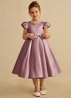 Azazie Pearl Flower Girl Dresses Dusty Rose Ball-Gown Pleated Matte Satin Dress image1