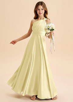 Azazie Charlize Junior Abito A-Line in Raso Elasticizzato Plissettato Sorbetto Al Limone image4