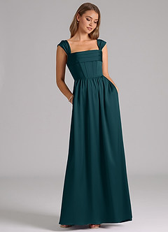 Azazie Hattie Brautjungfernkleider A-Linie Korsett Stretch-Satin Kleid Kiefer image3