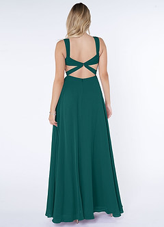 Azazie Nahrin Bridesmaid Dresses Peacock A-Line V-Neck Pleated Chiffon Dress image2