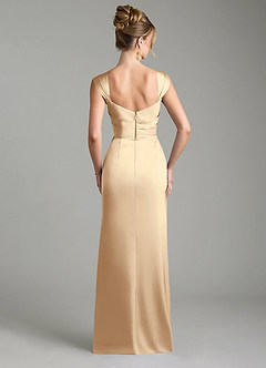 Azazie Filippa Bridesmaid Dresses Champagne A-Line Pleated Stretch Satin Dress image2