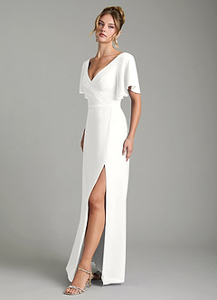 Azazie Ambrosia Robes de demoiselle d'honneur Robe Trapèze en Mousseline de soie Plissée Blanc image4