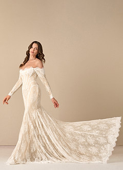 Azazie Katherine Vestidos de novia Vestido de Blanco Diamante Champán de Tul de Corte Sirena con Vestidos sin tirantes image8