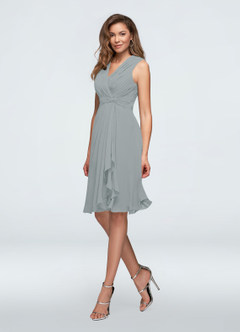 Azazie Theron Mother of the Bride Dresses Dolphin Grey A-Line V-Neck Pleated Chiffon Dress image8