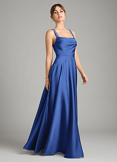 Azazie Shaude Bridesmaid Dresses Royal Blue A-Line Pleated Stretch Satin Dress image7