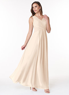 Azazie Flora Brautjungfernkleider A-Linie Plissee Chiffon Kleid Alabaster Weiß image4