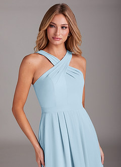 Azazie Dixie Bridesmaid Dresses Sky Blue A-Line Halter Pleated Chiffon Dress image5