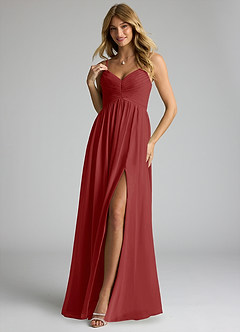 Azazie Alia Bridesmaid Dresses Rust A-Line Pleated Chiffon Dress image3
