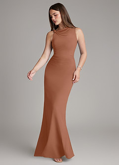 Azazie Charice Bridesmaid Dresses Bronzer Sheath Pleated Chiffon Dress image3